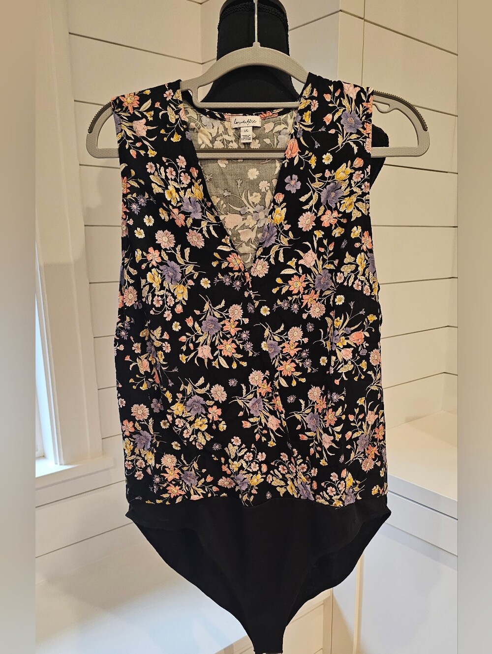 Sleeveless Floral V-Neck Bodysuit in Black by Love Fire